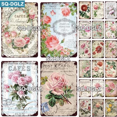 [SQ-DGLZ] Cafe Rose Metal Sign Vintage Metal Plaque Plates Decor For Pub Bar Home Wall Decor Tin Signs Flower Poster Custom