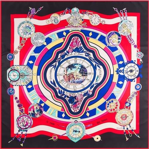 Fashion Twill Silk Women Scarf 130*130 Euro Clockwork Stripes Print Square Scarves Wraps Brand Quality Gift Large Silk Shawls