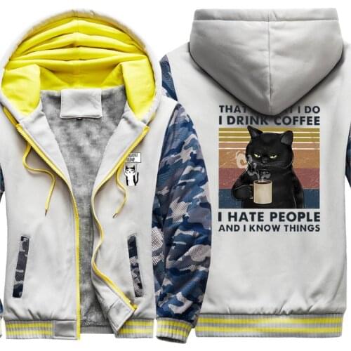 Black Cat Print Camouflage Raglan Thicken Jackets Mens 2020 New Arrival Coats And Hooded Harajuku Long Sleeve moletom masculino