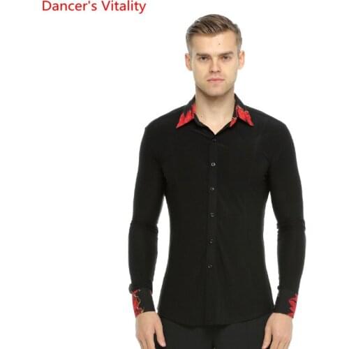 Individual Flower Collar Men Ballroom Dance Shirt Competition Performance Ballroom Modern Salsa Tango Samba Latin Mens Shirts