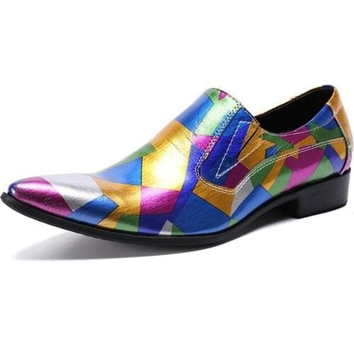 New Italy Fashion Men Luxury Camouflage Grids Pattern Loafers Shining Formal Dress Shoes Big Size Men Wedding Party Derby Shoes