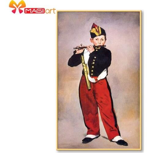 Cross stitch kits Embroidery needlework sets 11CT water soluble canvas patterns 14CT Full Portrait Flute boy -NCMP098