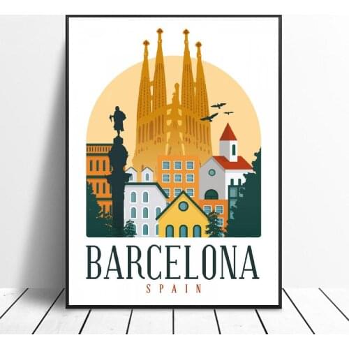 Retro Vintage Barcelona Canvas Print Wall Art Poster Picture Modern Bedroom Living Room Decoration No Frame