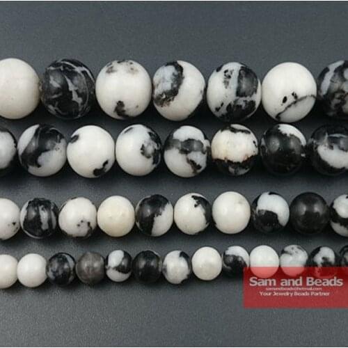 Free Shipping Natural Stone Smooth Round black Zebra Beads 16" Strand 4 6 8 10 12MM Pick Size For Jewelry Making ZJB01