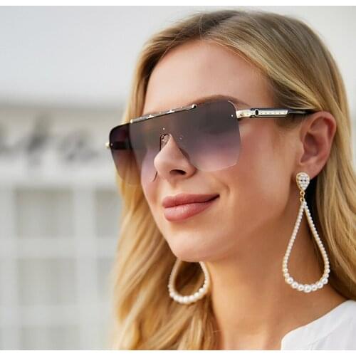2021 new sunglasses ladies fashion net celebrities with the same rimless trim sunglasses men trendy