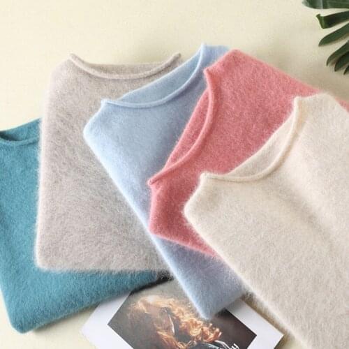 SZDYQH 2021 New Winter Women Sweater 100% Mink Cashmere Sweater Super Warm Pullover Female O-Neck Solid Basic Jumper Ladies Tops