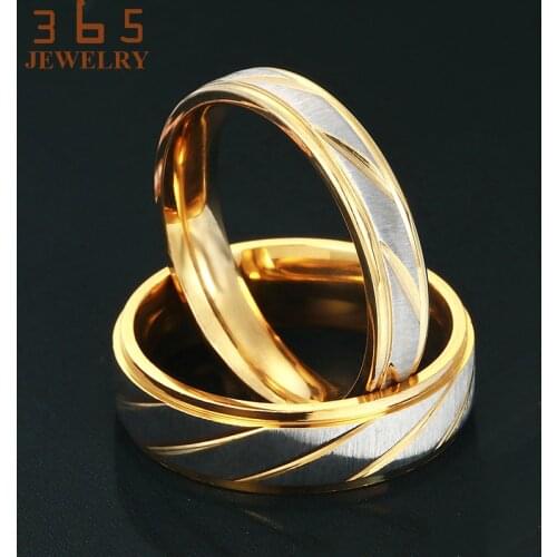 New Lovers Jewelry Stainless Steel His and Hers Promise Ring Gold Band Lines Friendship Couple Love Rings for Women Men Gift