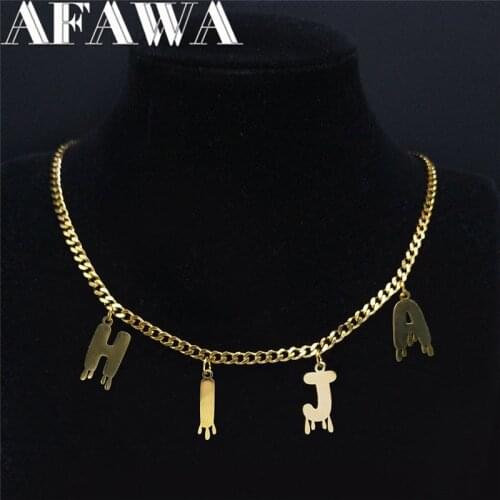 Punk HIJA Stainless Steel Choker Necklace Women Gold Color Daughter Letter Necklaces Chain Jewelry collar letra N7003HIJAS01