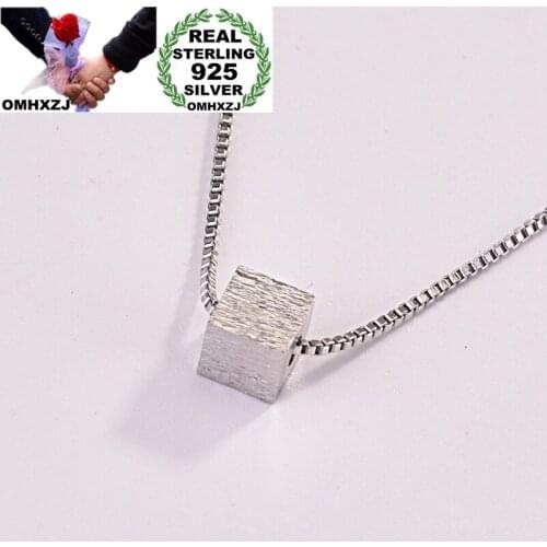 OMHXZJ Wholesale European Fashion Woman Girl Party Birthday Wedding Gift Simple Cube S925 Sterling Silver Pendant Necklace NA270