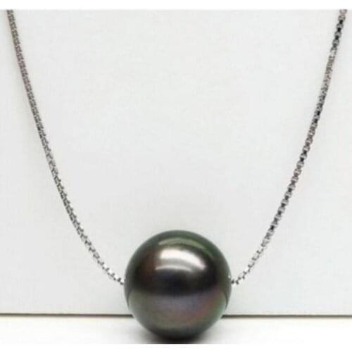 Free Shipping HOT 10-11MM NATURAL SOUTH SEA GENUINE BLACK PEARL PENDANT NECKLACE