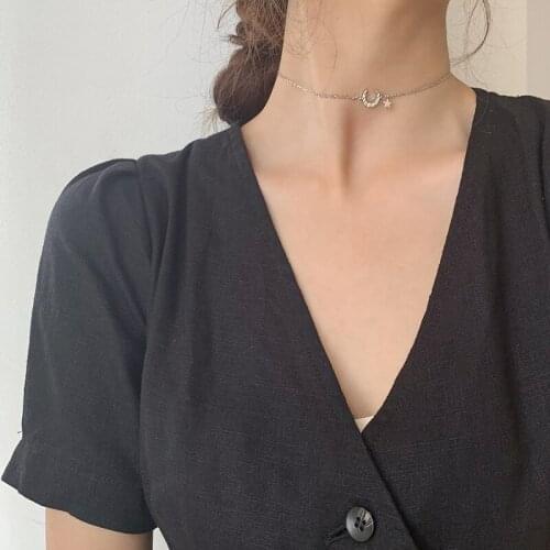 Bling Star Moon Cubic Zirconia 925 Sterling Silver Necklace For Women Girls Trendy Fashion Clavicle Chain Jewelry Gifts SN2473