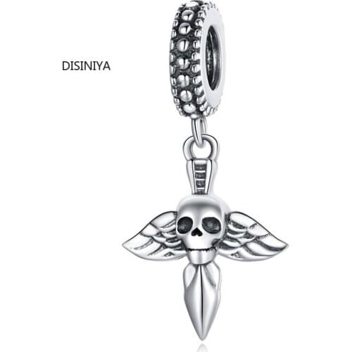 Disiniya Skull Charm Wing Knife 925 Sterling Silver Pendant Fit Bracelets & Necklaces Silver Jewelry SCC241778