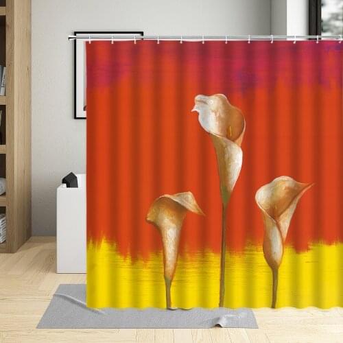 Simple Elegant Oil Painting Floral Plant Bathroom Curtains Flower Art Decor For Living Room Screens Bath Accessories With Hooks