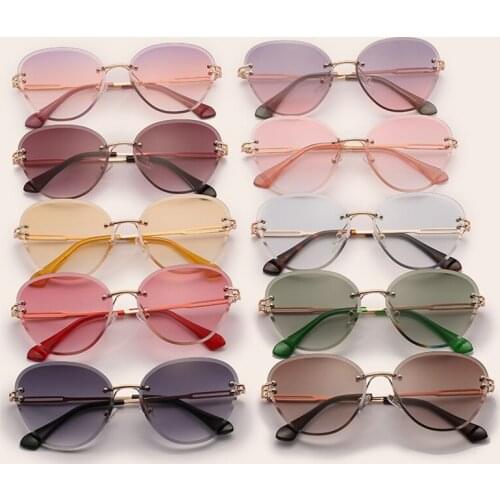Sunglasses Women Fashion Cats eye Frameless Trim Oval Eyeglasses Gradient Lenses Vintage Luxury Designer Men Driving Glasses