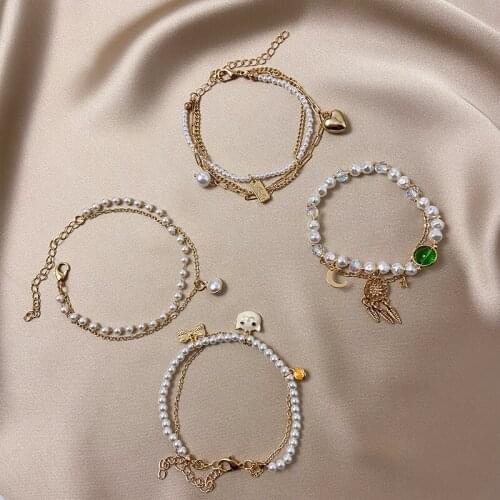 Alloy pearl double layer Bracelet Gold moon accessories Korean style