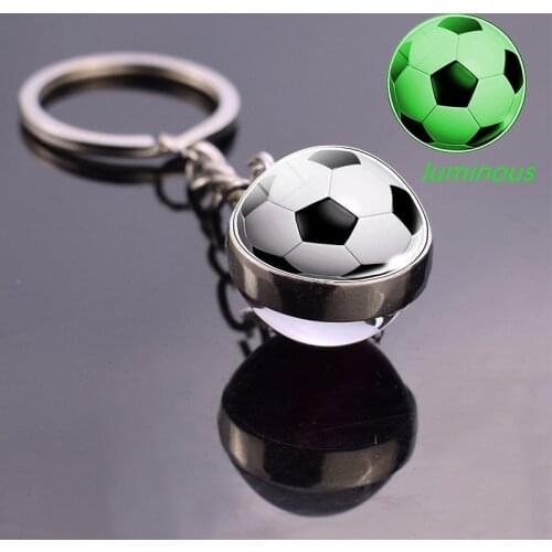 Glow In The Dark Soccer Keychain Double Side Luminous Photo Glass Ball Keychain Football Basketball Snooker Key Chain Rings