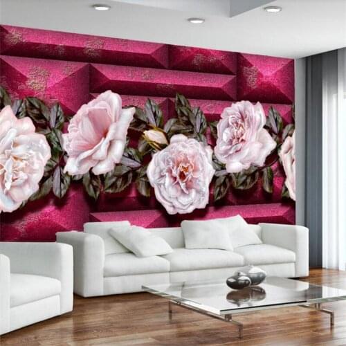 Wellyu 3D embossed pink rose background wall custom large mural green wallpaper papel de parede para quarto