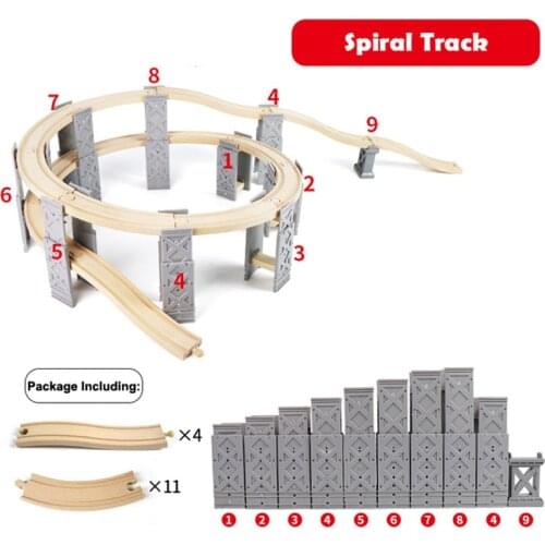 Woode Railway Tracks Plastic Spiral Tracks Train Track Accessories with Bridge Piers Compatible for Thomas Biro Tracks Kids Toys