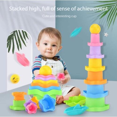 1 Set Fun Stacking Cups Toy Childrens Educational Cartoon Animals Stacks Beach Playing Bathing Toys Childs Birthday Present