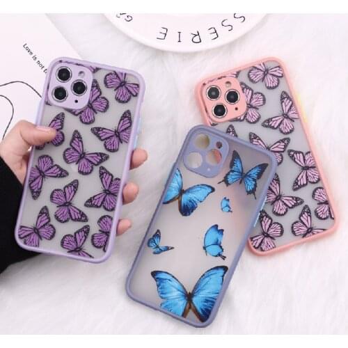 Beauty Blue Butterfly Camera Protection Phone Cases For iPhone 11 Pro Max XR XS Max X 8 7 6S Plus Matte Shockproof Back Cover