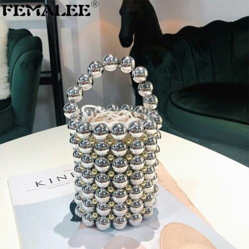 Silver Peals Beaded Handbags Handmade Lady Purse Beading Women Portable Mini Tote Beach Bag Luxury Brand Shoulder Crossbody bags