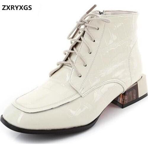 2020 New Fashion Top Cowhide Patent Leather Boots Autumn Ankle Boots Warm Winter Boots Snow Boots Women Shoes Shoes Size 32-43