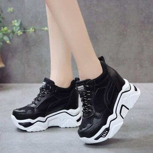 Women Wedges Sport Shoes For Woman Increasing 10CM Chunky Dad Sneakers Ladies Breathable Mesh Platform Casual Shoes