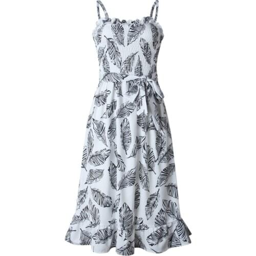 Summer New Pop Womens Bohemian Dress Vogue Print Slim Strap Lace Backless Bohemian Dress Leaf Print Beach Sleeveless Dress