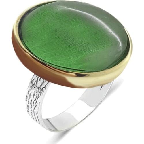 Green Amber Squeezing Cubic Zirconia Silver Women 'S Authentic Adjustable Ring Midyat Silver