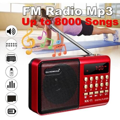 1Pcs Red Mini Portable Digital Radio Handheld Digital FM USB TF MP3 Player Speaker Rechargeable Press To Increase Volume