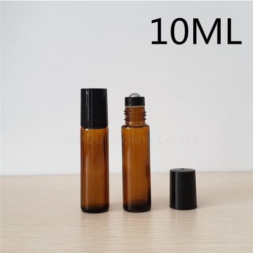 10ml Amber Roll On Perfume bottle, 10cc Amber Essential Oil Rollon bottle, Small Glass Roller Container 10pcs