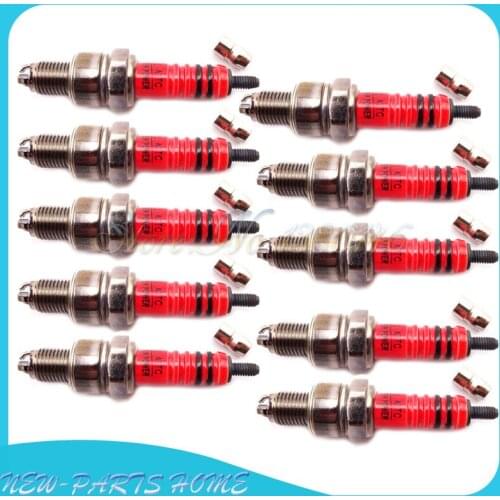 10x 3 Electrode Red Spark Plug A7TC For 50cc 90cc 110cc 125cc Pit Dirt Bike ATV Scooter
