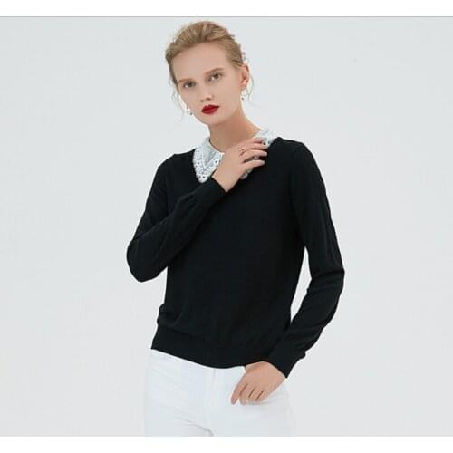 2019 New style autumn winter bottom shirt women stitching lac shirt collar woolen sweater self-cultivation pure color sweater