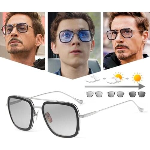 2020 Men Sunglasses Photochromic Tony Stark Iron Man Vintage Sun Glasses Men Eyewear Polarized Retro Fashion Shade UV400