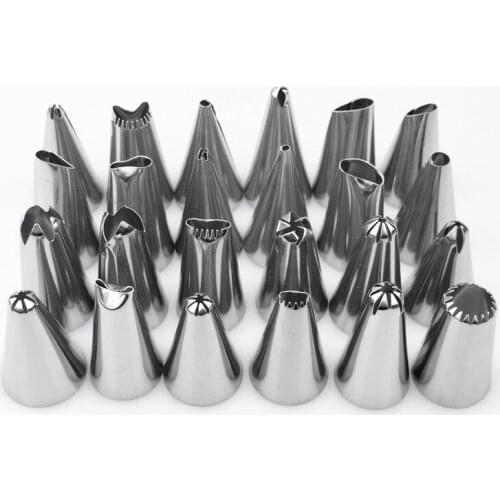 24Pcs/Set Stainless Steel Cake Pastry Nozzles Tips DIY Icing Piping Nozzles Set Cake Baking Pastry Nozzles Cake Decorating Tools