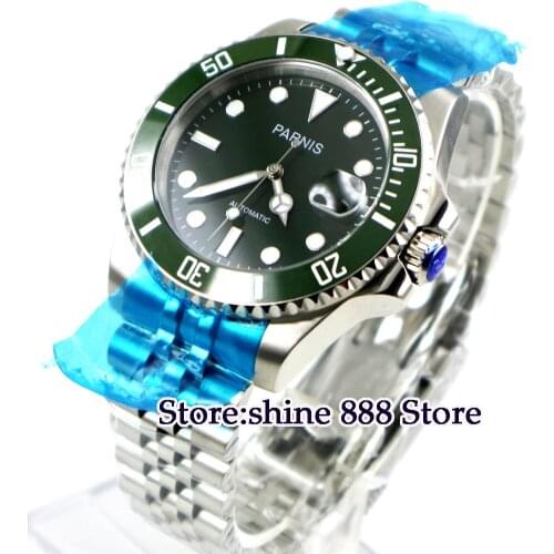 40mm Parnis Green dial sapphire glass MIYOTA automatic Mens Watch steel case