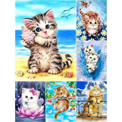5D DIY Diamond Painting Cartoon Cat Cross Stitch Kits Full Drill Embroidery Animals Mosaic Art Picture of Rhinestones Home Decor