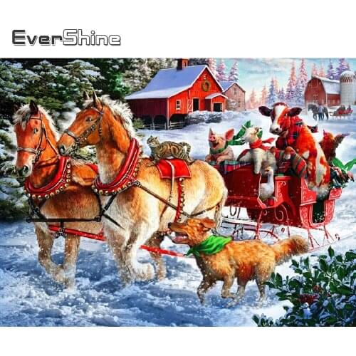 Evershine Diamond Embroidery Horse Cross Stitch Animals Diamond Painting Winter New Arrival Mosaic House 5D DIY Home Decor