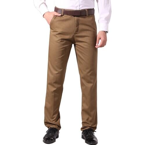 Business Straight Stretch Casual Pants Autumn Winter Men Thicken Fleece Warm Pants Male Cotton Baggy Long Trousers