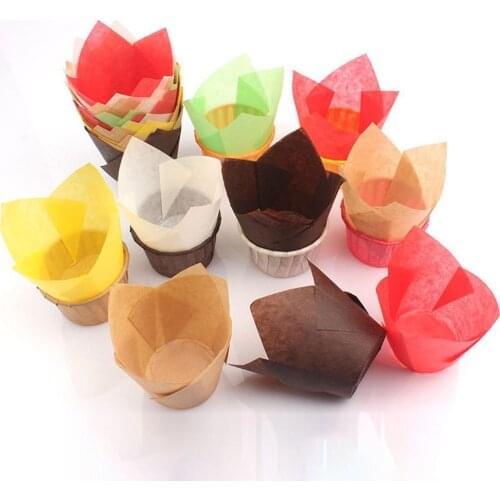 50 Pcs Tulip Cake Cup Paper Cases For Cupcake Muffin Multicolor Bakeware Tool Baking Kitchen Oilproof Decorating Accessories Hot