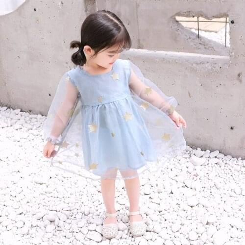 Kids Girls Summer Dress Fashion 2019 Mesh Star Embroidery Princess Dress Baby Clothes New Ball Gown For 1-5Yrs Toddler Dress