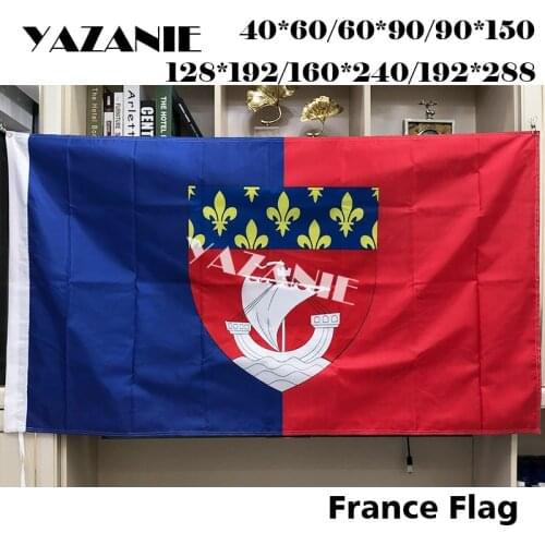 YAZANIE Any Size France Paris City Flag with Coat of Arms (Shield) Single Double Sided Flags and Banners
