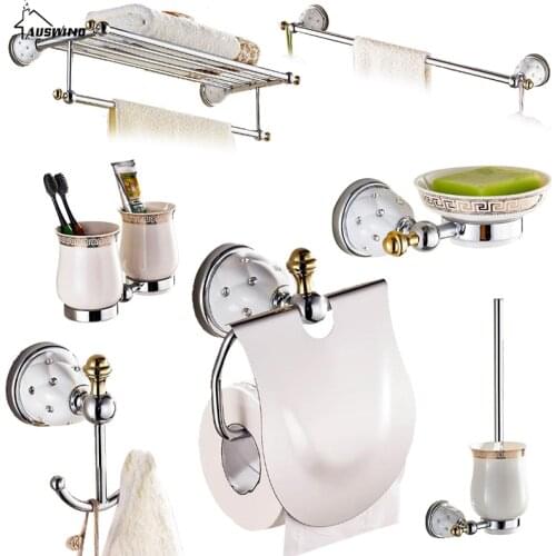 Crystal Chrome Bathroom Accessories Sets Brass Bathroom Hardware Set Silver Polished Modern wall mount