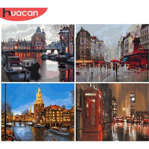 HUACAN Oil Painting By Numbers City Landscape Handpainted Home Decoration Pictures By Number Night Drawing Canvas Wall Art Gift