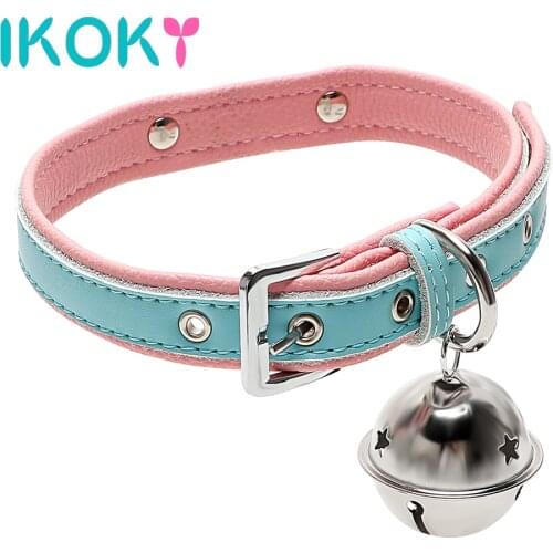 IKOKY Bell Neck Collar Adult Games Sex Toys for Couples Slave Restraints for Women Adjustable SM Bondage Leather Harness