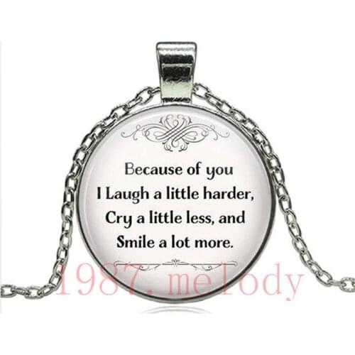 Because of You Creative Vintage Photo Cabochon Glass Chain Necklace,Charm Women Pendants Fashion Jewelry Gifts