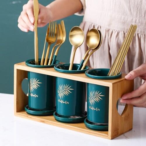 Korean Style Ceramic Chopsticks Tube Wall-mounted Chopstick Holder Porous Drain Hollow Double Storage Holder Box