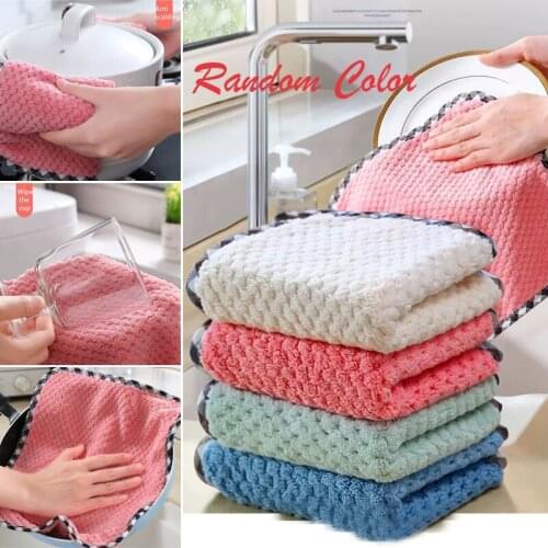 Kitchen Daily Dish Towel Super Absorbent Microfiber Cleaning Cloth Non-Stick Oil Rags Household Scouring Pad