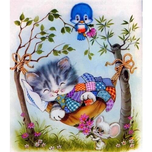 Cute Needlework,Cross stitch,14CT Counted Animal The Cat on the Swing Embroidery kits Art Cross-Stitching,DIY Handmade Decor