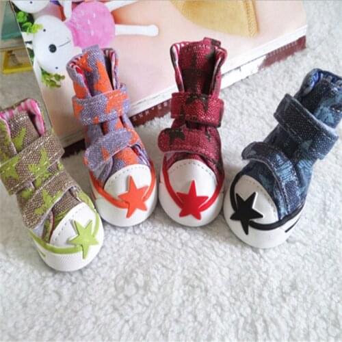 Fashion Jean Dog Shoes Small Little Pet Canvas Sneakers Outdoor Casual Star Puppy Doggy Boots For Teddy Chihuahua(4Pcs/set)